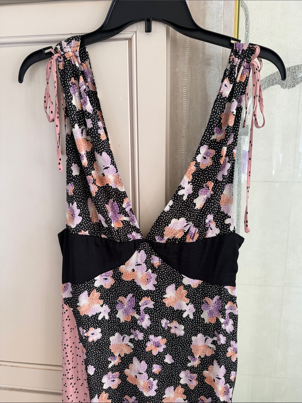 Urban outfitters Floral V-Neck Mixed Print Slip Dress - Black & Pink